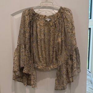 Olivaceous Cream and Brown Patterned Blouse